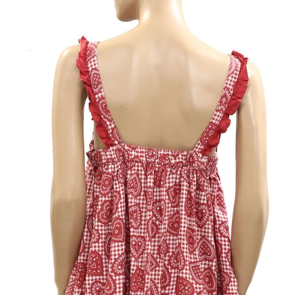 Out From Under Urban Outfitters Gingham Mini Dress Heart Printed Ruffle S 284060 - Picture 4 of 4